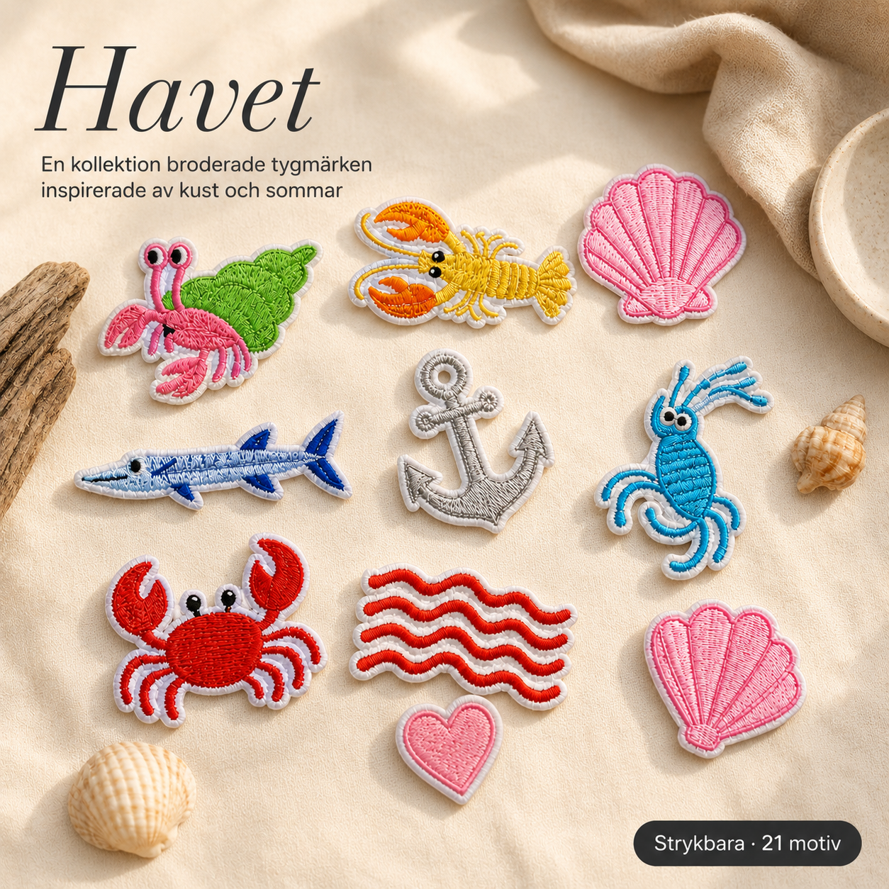 Havet paket 21 st tygmärke - Strykbara laglappar