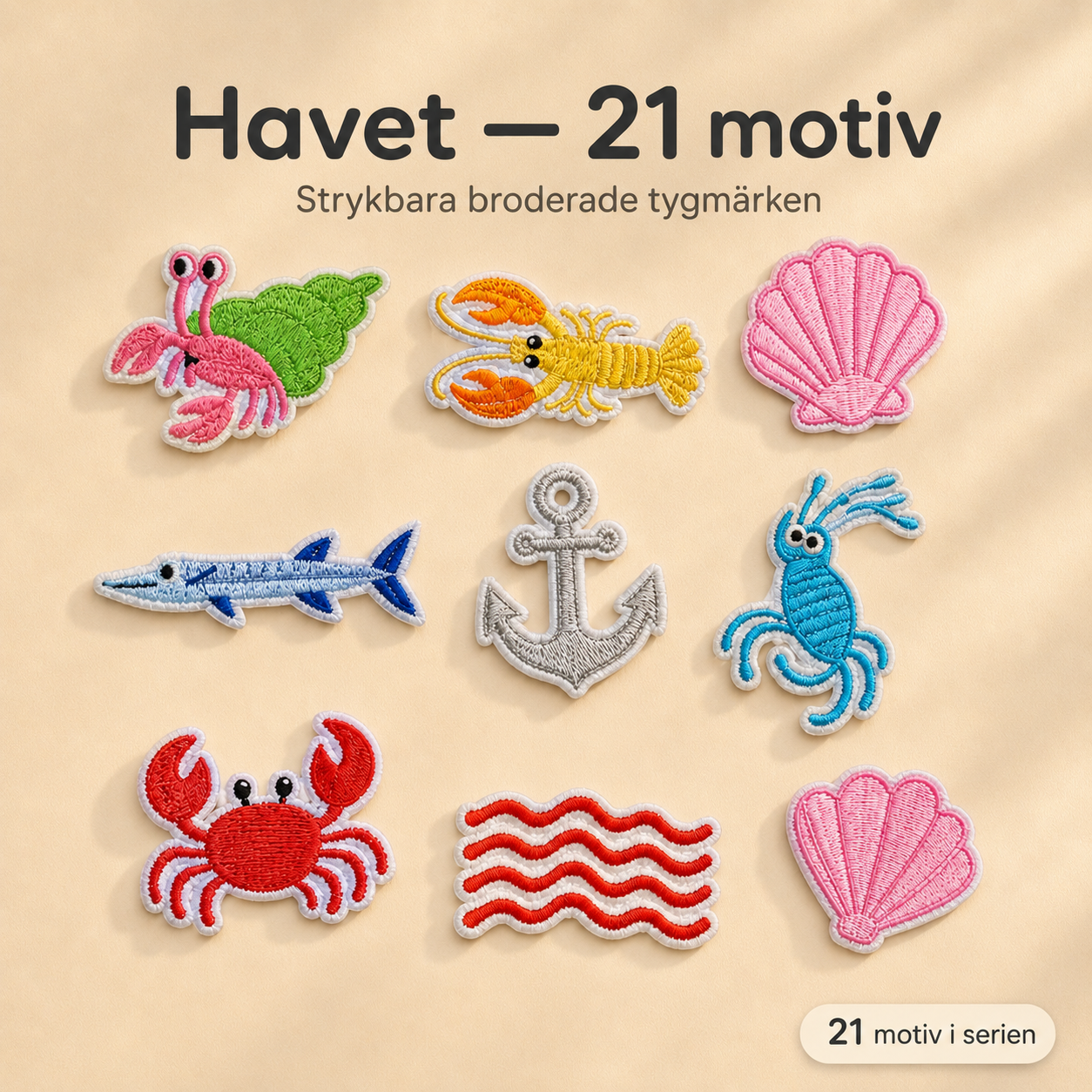 Havet paket 21 st tygmärke - Strykbara laglappar