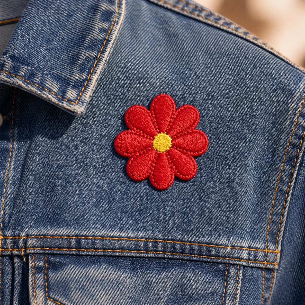 Blomma Röd - Strykbart tygmärke