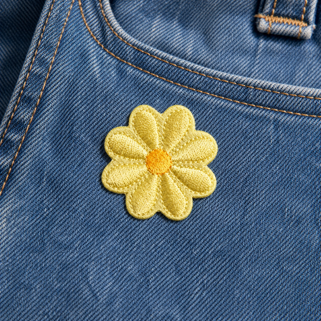 Blomma Solgul - Strykbart tygmärke