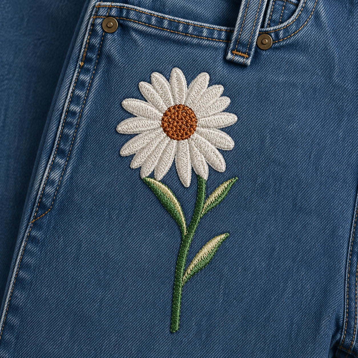 Blomma Prästkrage - Strykbart tygmärke