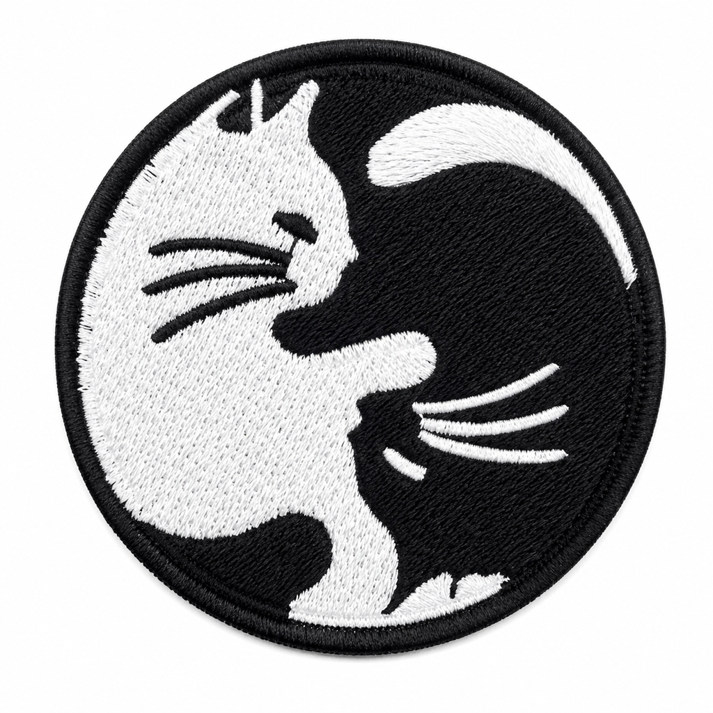 Katt Yin-Yang Svart/vit- Strykbart tygmärke