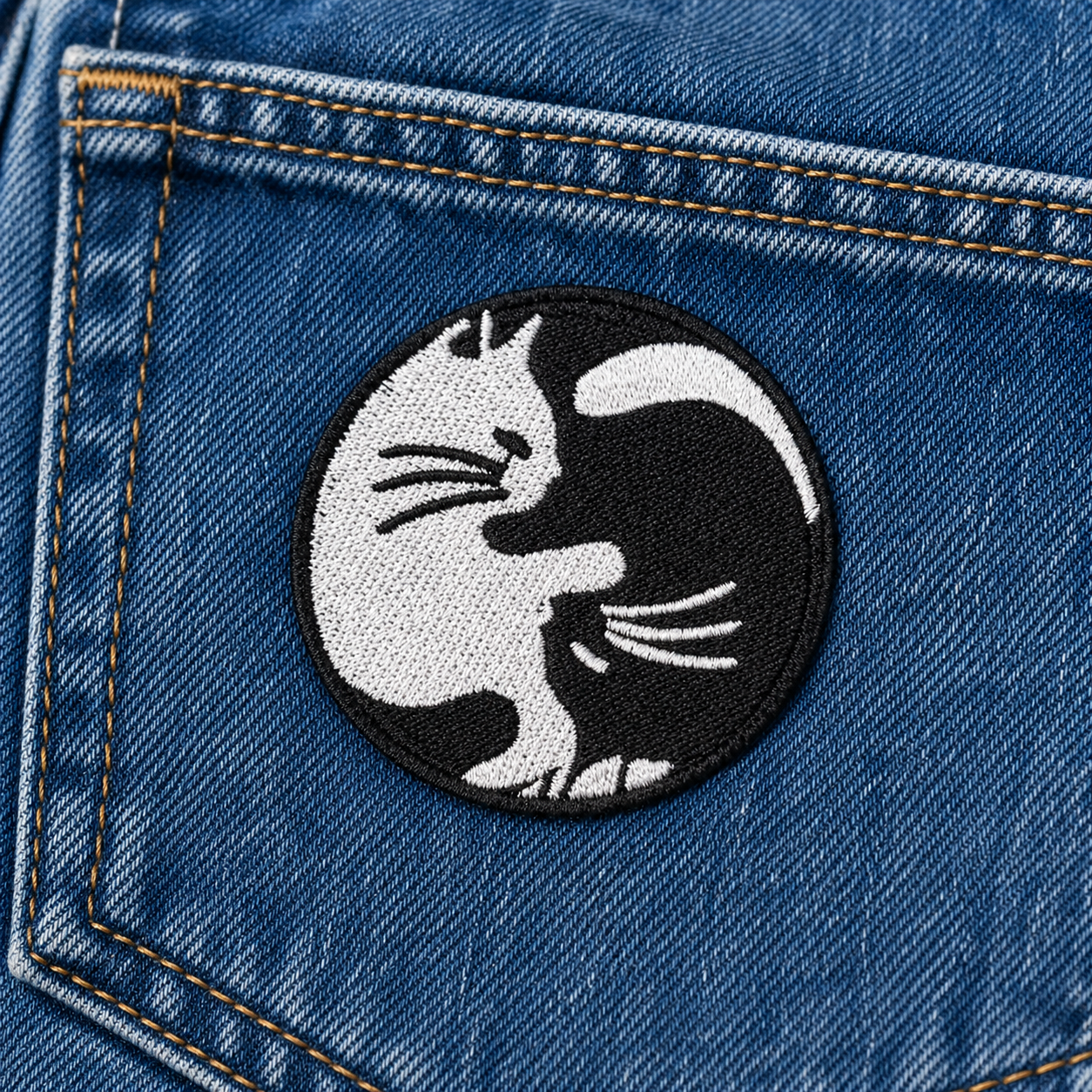 Katt Yin-Yang Svart/vit- Strykbart tygmärke