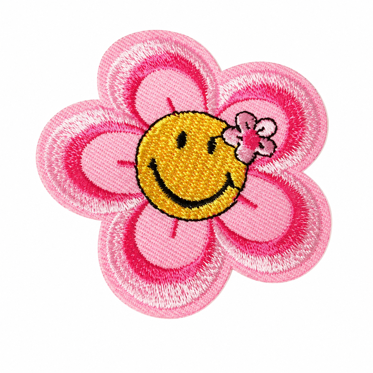 Blomma Smiley Rosa/Gul - Strykbart tygmärke