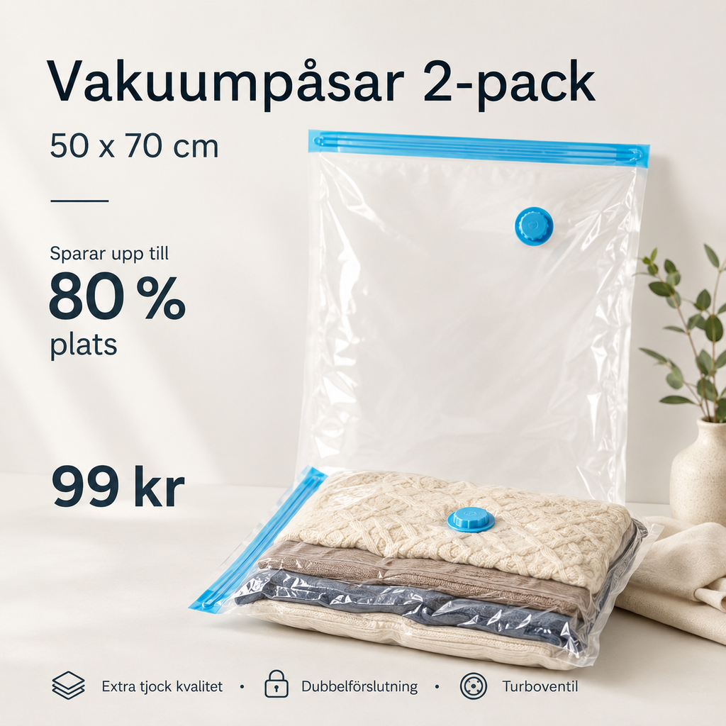 Vakuumpåsar för kläder och textilier – 50×70 cm, 2-pack