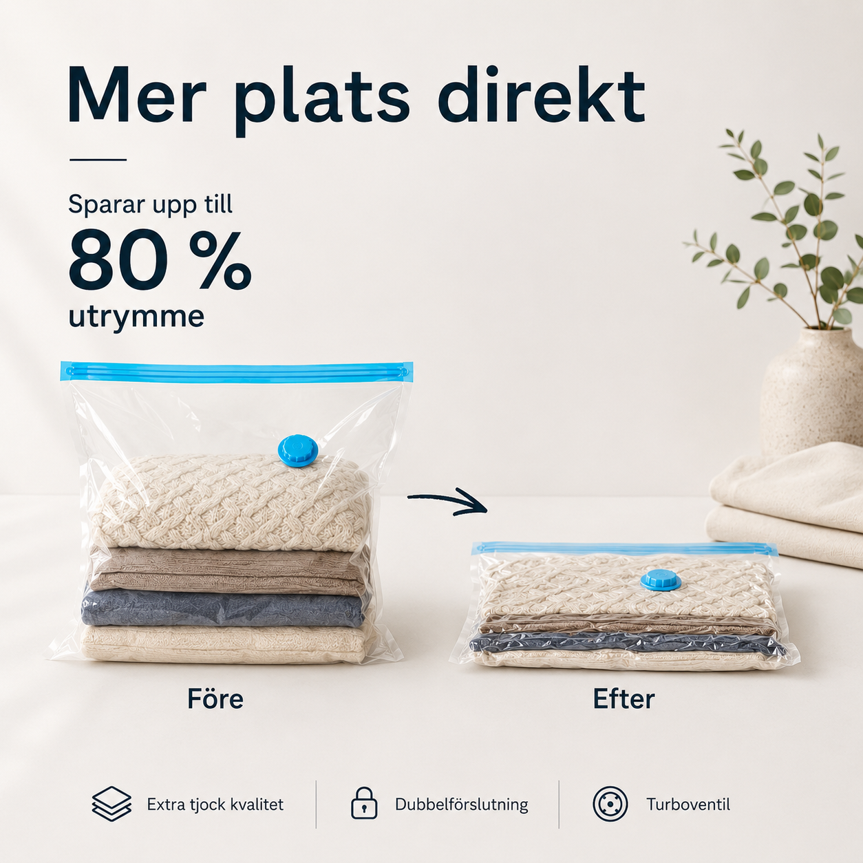 Vakuumpåsar för kläder och textilier – 50×70 cm, 2-pack