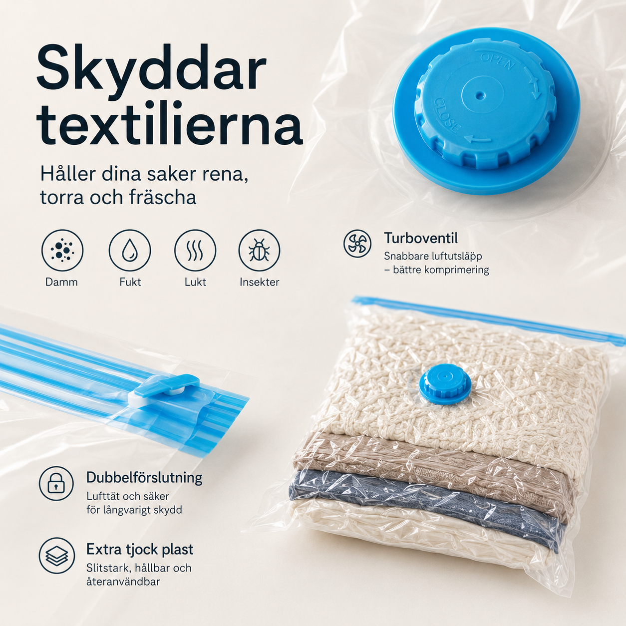 Vakuumpåsar för kläder och textilier – 50×70 cm, 2-pack