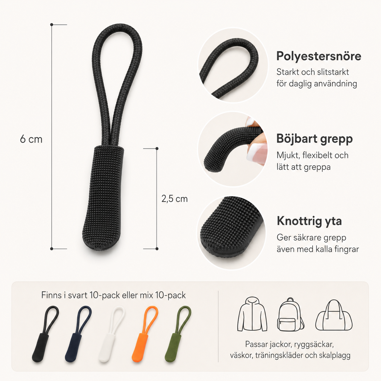 Blixtlåshängen för bättre grepp – 10-pack