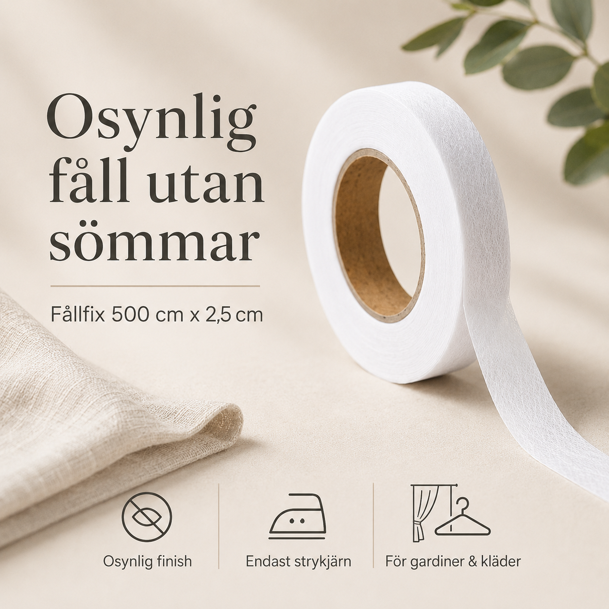 Osynligt fållband 5 meter – lägg upp gardiner och kläder utan sömmar