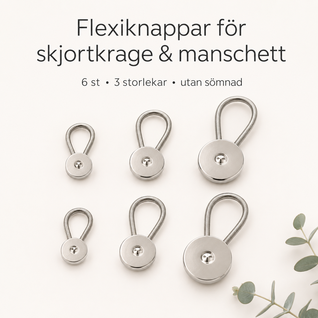 Flexiknappar 6-pack – mer utrymme i krage, manschett och midja
