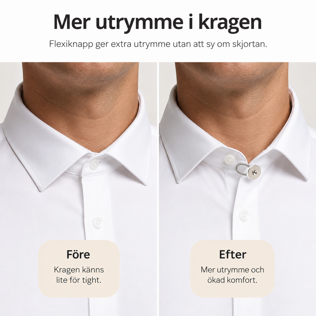 Flexiknappar 6-pack – mer utrymme i krage, manschett och midja