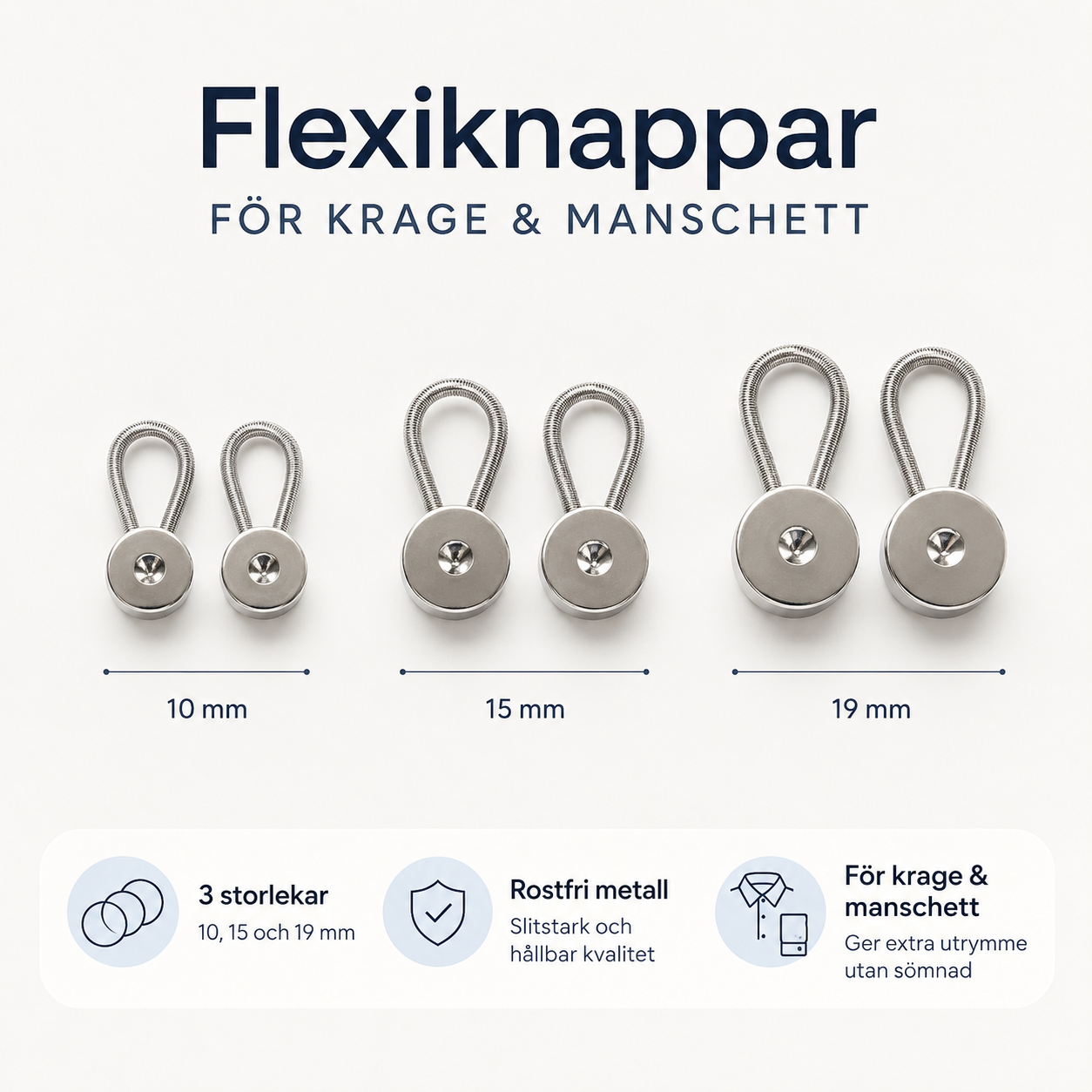 Flexiknappar 6-pack – mer utrymme i krage, manschett och midja