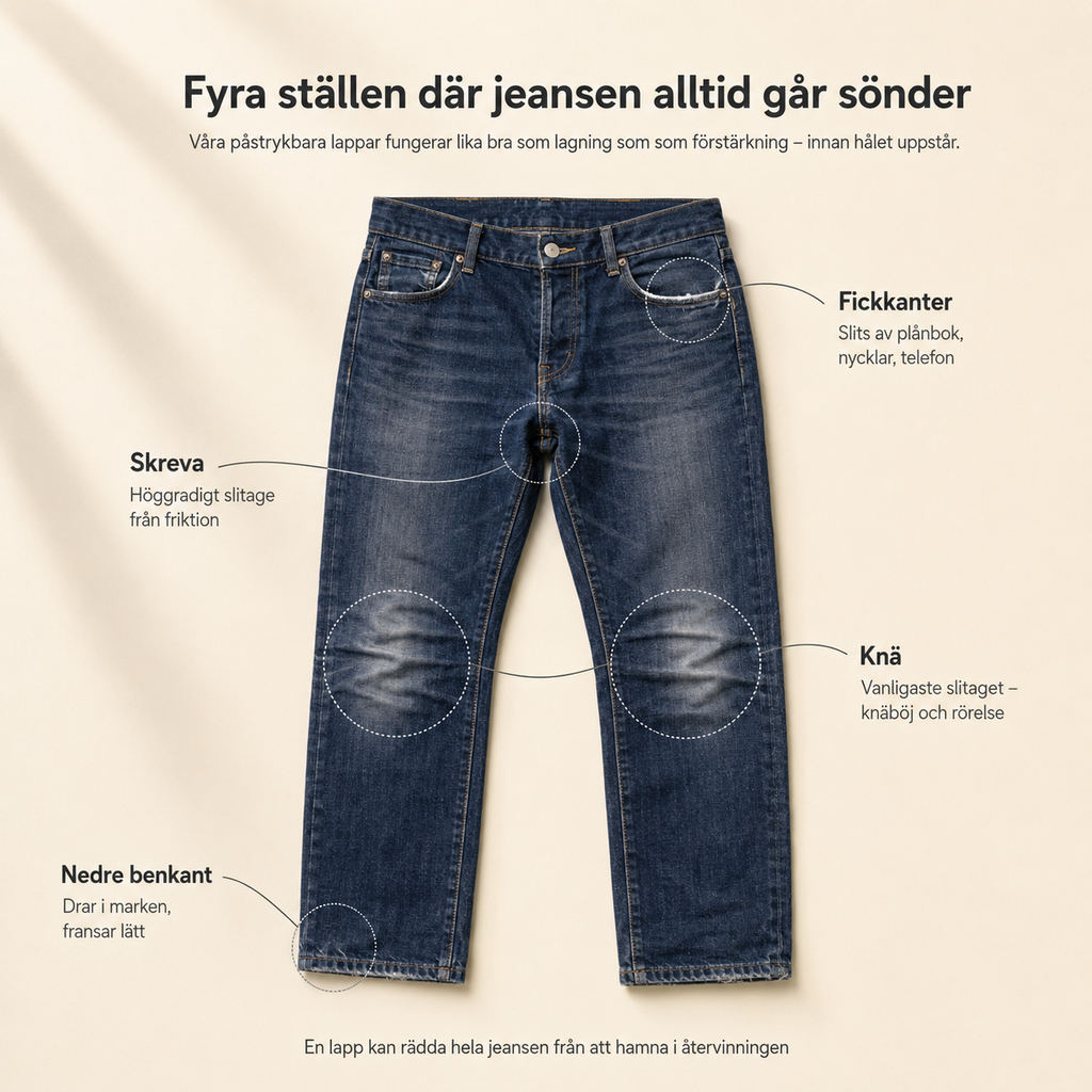 Stryge-på reparationsplastre til jeans