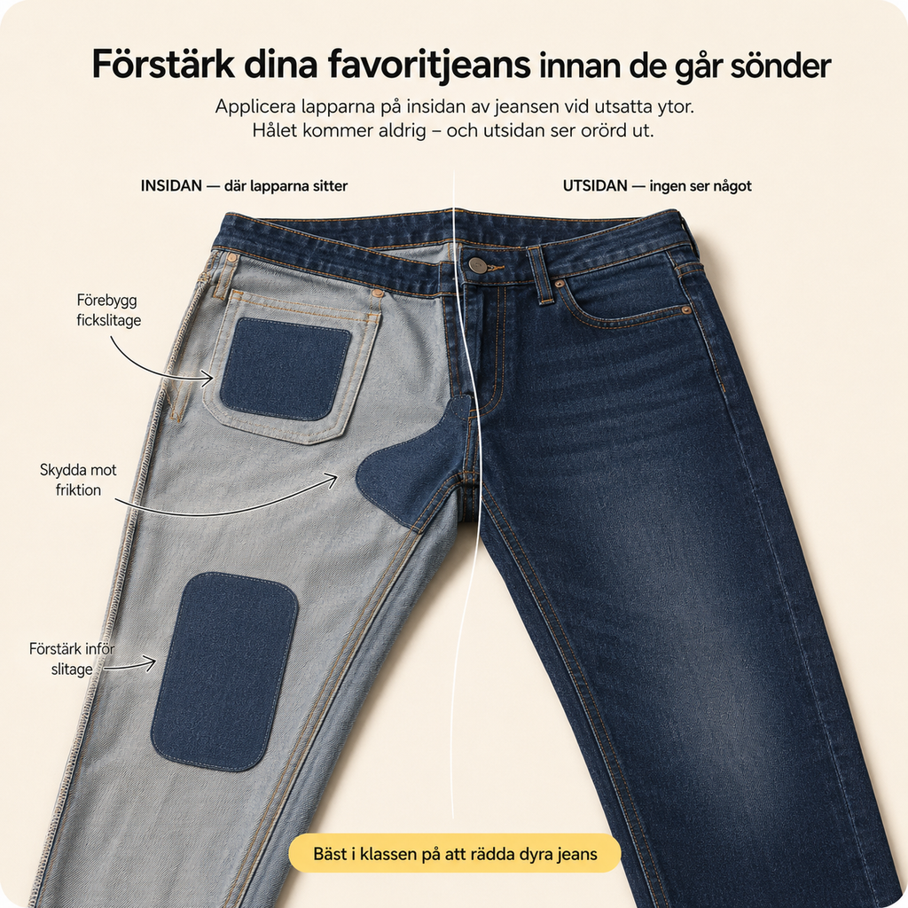 Stryge-på reparationsplastre til jeans