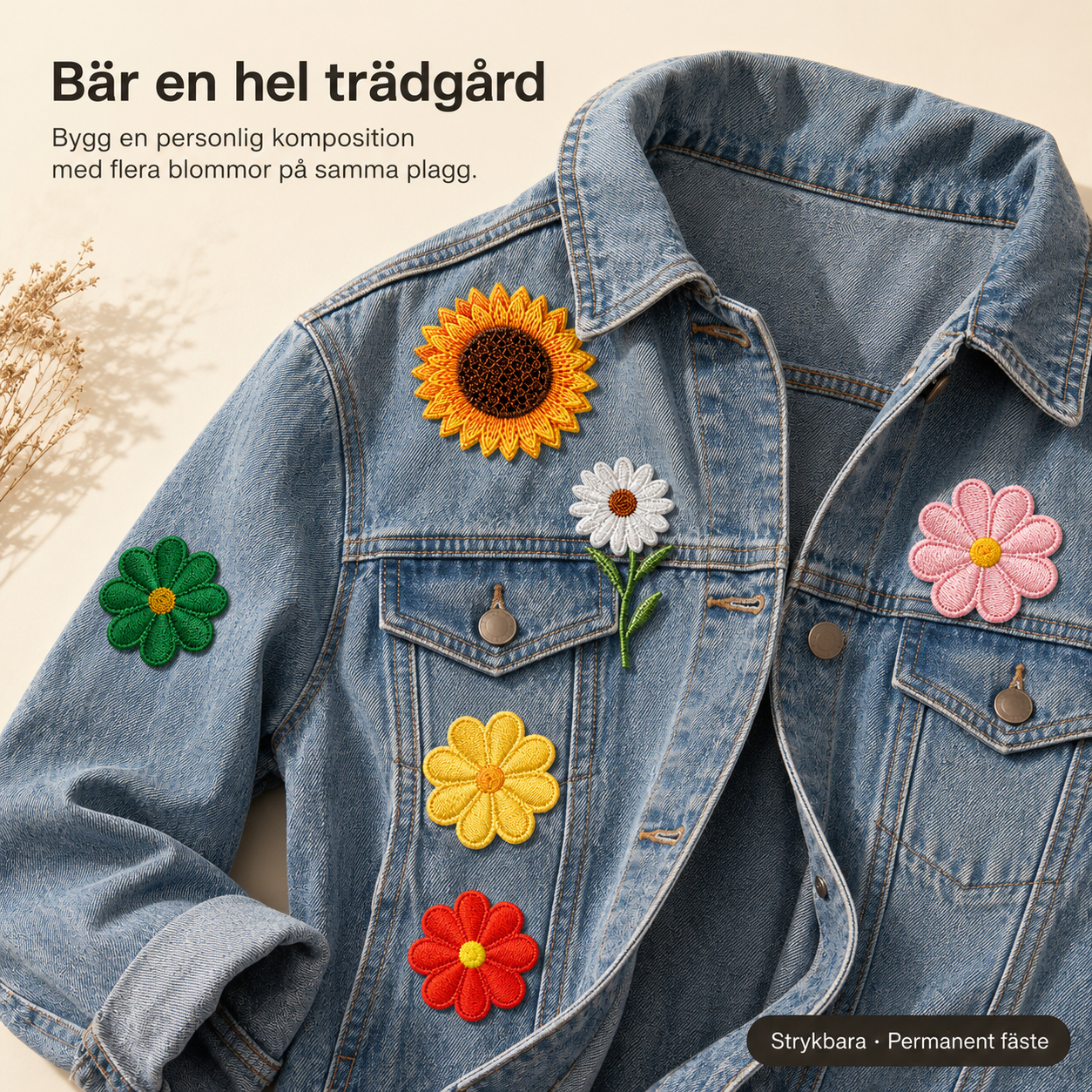 Blommor paket 12 st tygmärke - Strykbara laglappar
