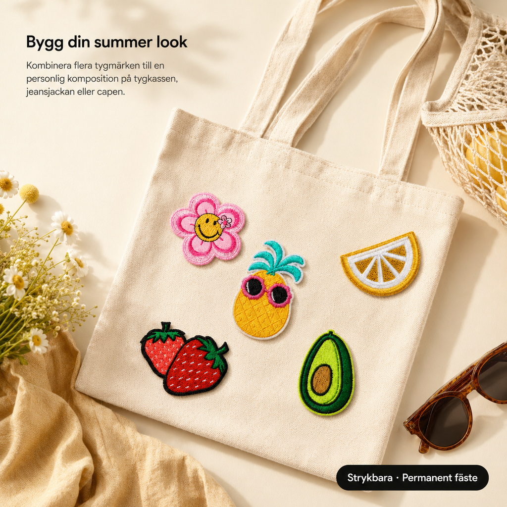Summer vibes paket 8 st tygmärke - Strykbara laglappar