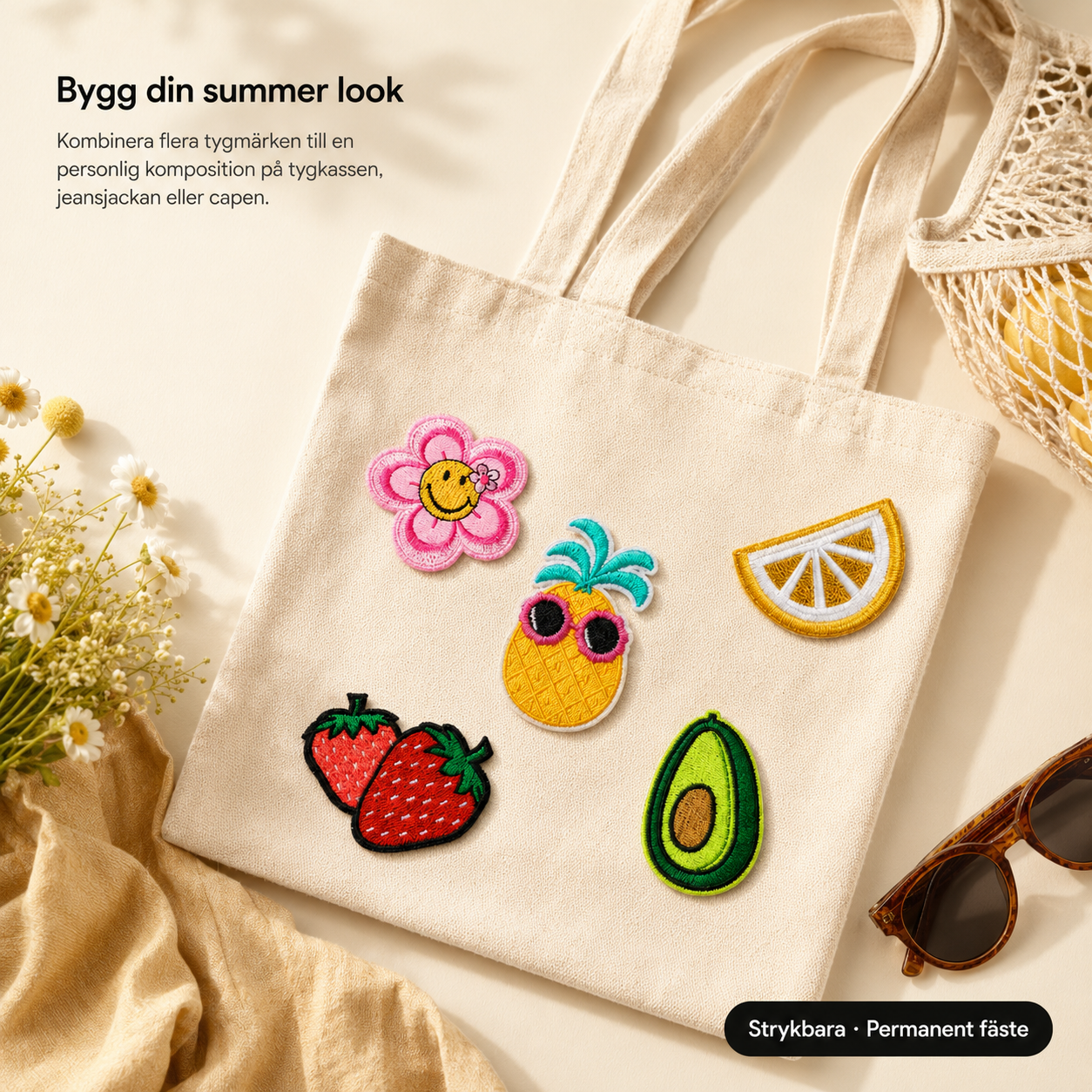 Summer vibes paket 8 st tygmärke - Strykbara laglappar